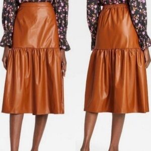 NEW W/O TAGS Women's Faux Leather Who What Wear Maxi Skirt Brown